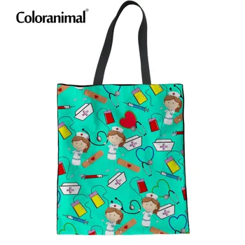 

Coloranimal Shopping Bag Women Large Cotton Bag Casual Canvas Fabric Ladies Tote Linen Bag Cartoon Nurse Print Reusable Eco Bag