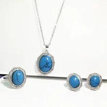 Настоящее Чистое Серебро s925, ювелирные наборы, богемные Этнические женские с натуральным бирюзовым камнем, ювелирные изделия