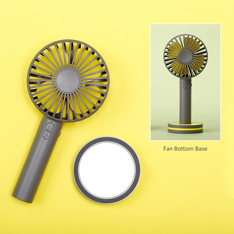 

2000mAh Portable Hand Fan For Creative Macaron Powerful Rechargeable Cooling Fan With Cosmetic Mirror Free Shipping