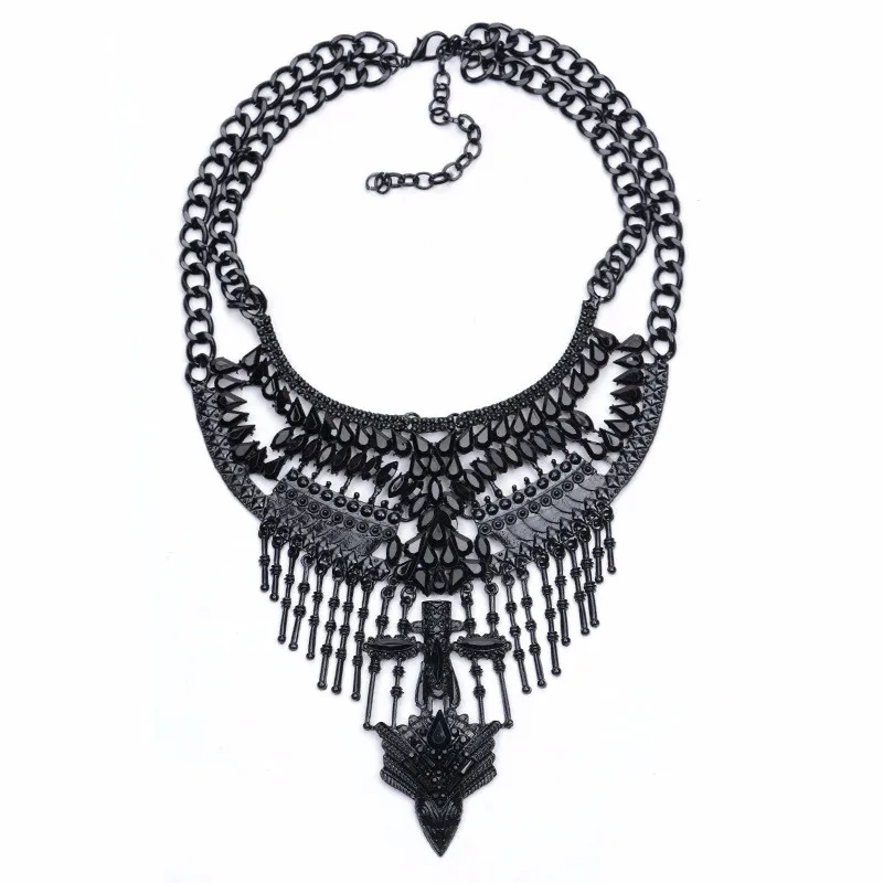 Готическое винтажное богемное Хрустальное большое ожерелье с кисточками Boho Maxi Bib Серебряное колье воротник ожерелье женский дизайн YN380-2