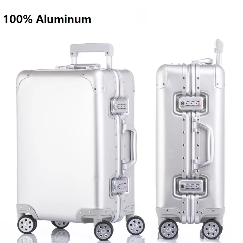 Гладкая Пользовательские печати 100% Алюминиевый Чемодан Spinner Carry-на кабине сумка тележка 100 алюминий дорожная сумка
