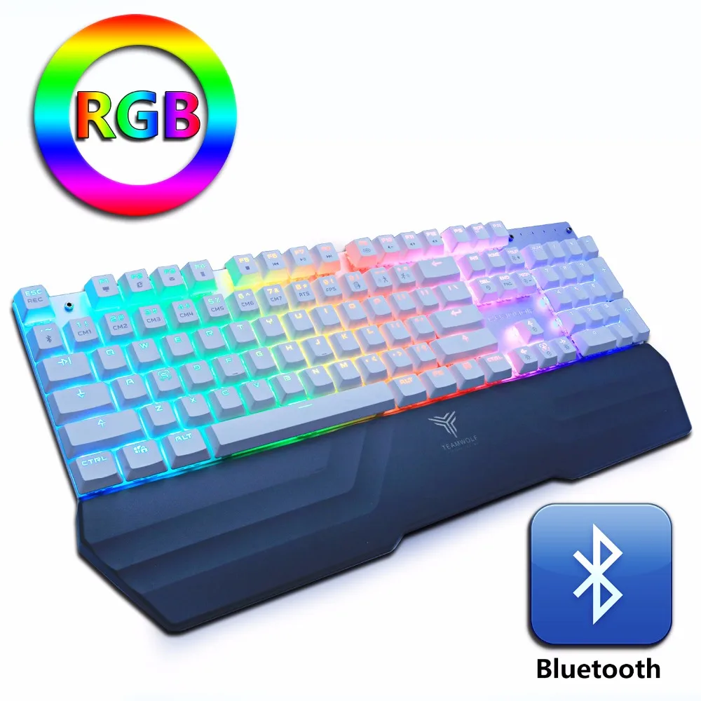 Bluetooth Беспроводная игровая механическая клавиатура светодиодный RGB с подсветкой Teclado Anti-ghosting для геймера телефона ipad ПК Русский Английский