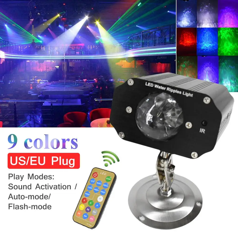 

Updated RGBW Party DJ Light 9 Colors Remote Control Automatic Color Changing Sound Activiated Stagelight LED Laser Projector