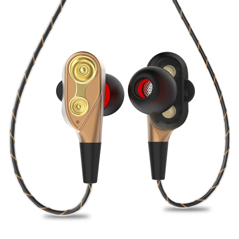 HOT-3.5mm HiFi проводные наушники с двумя динамическими четырехъядерным динамиком