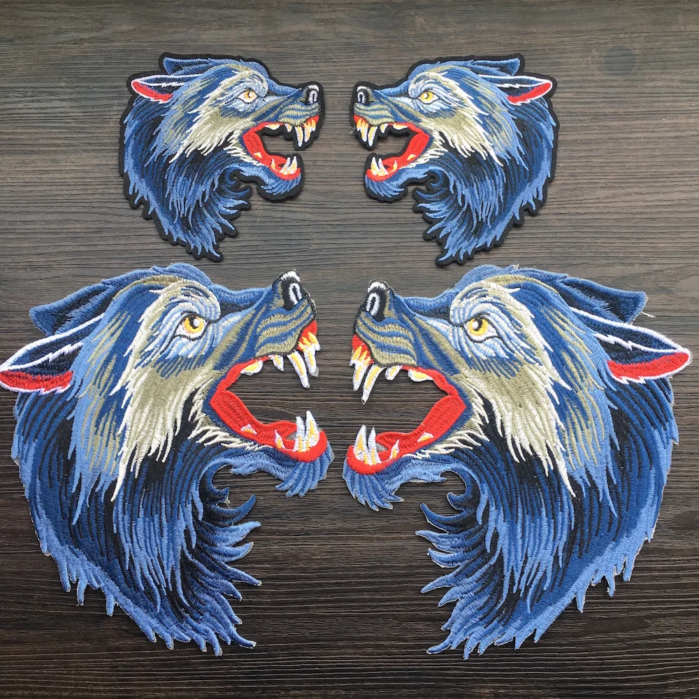 

1Pair Cool Wolf Iron on Patches / Animal Embroidered Patch Appliques for DIY T-shirt Jeans Jacket LSHB651