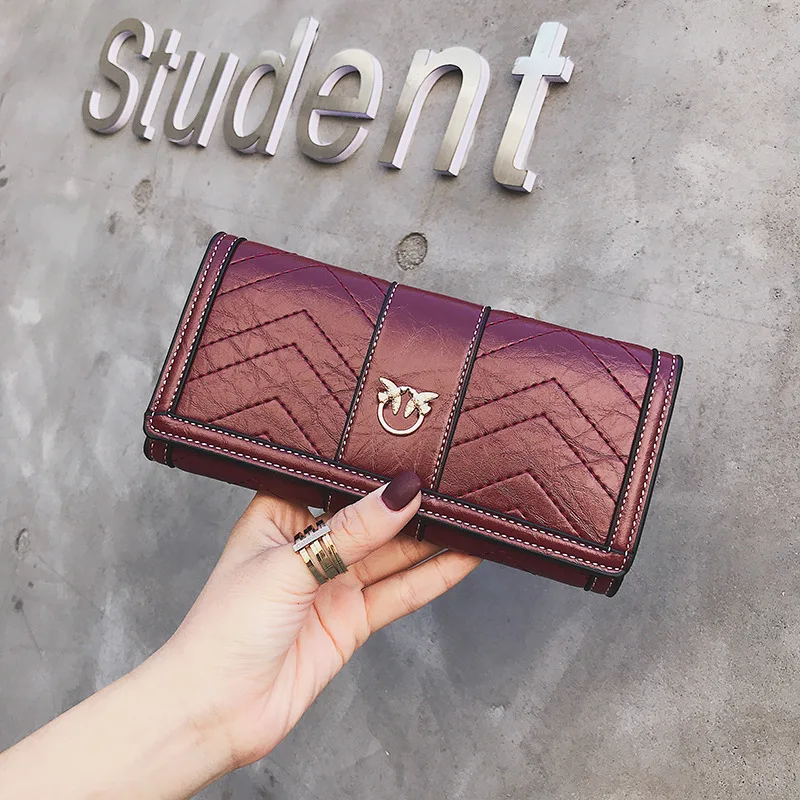 

Women wholesale 2019 winter new dove bird pattern PU leather Wallet Female long three-fold Buckle Holder Purse 215