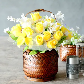 

Portable Handmade Bamboo Waven Flower Basket Home Decoration Flower Vase Chinese Flower Arrangement Hand Lift Flower Basket