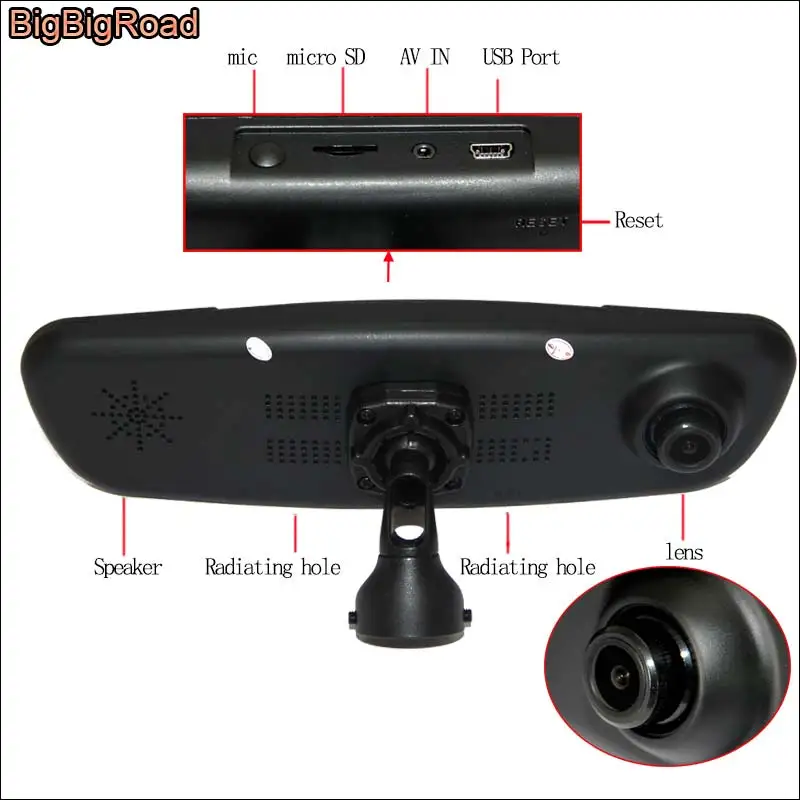 BigBigRoad For Polo Car Mirror DVR Camera Blue Screen Dual Lens Video Recorder Dash Cam with