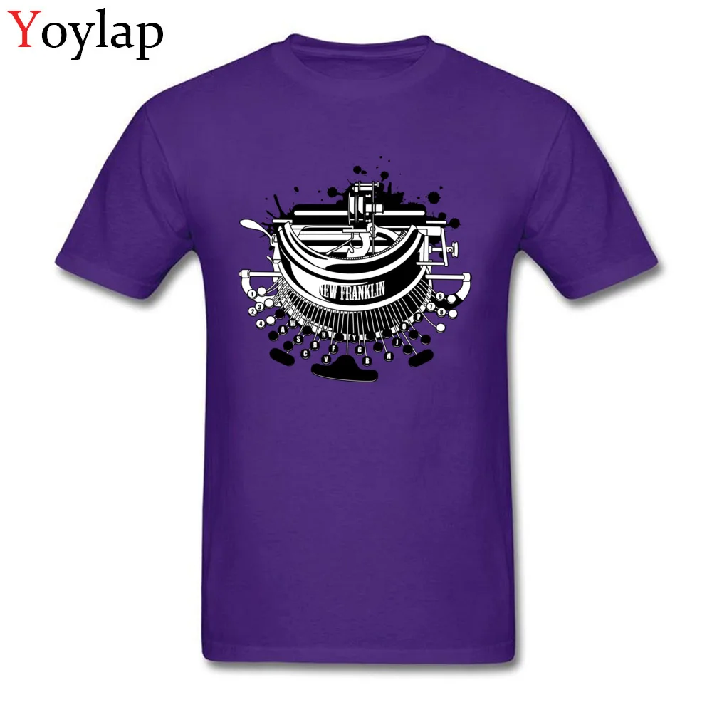 Printing Adult Steampunk typewriter T Shirt Plain Summer Autumn Short Sleeve Crewneck 100% Cotton Tops Shirts Leisure Tee Shirts purple