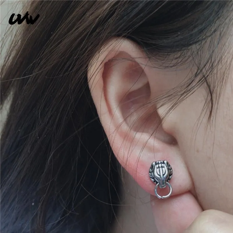 UVW110 2 шт из нержавеющей стали винтажные серебряные животные панк Сережки для пирсинга для мужчин женщин поддельные ушные пробки Pendientes пирсинг ювелирные изделия