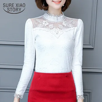 

new arrived 2019 fall blouse office lady shirt long sleeve tops female lace fashion blouse women thin casual clothing D194 30
