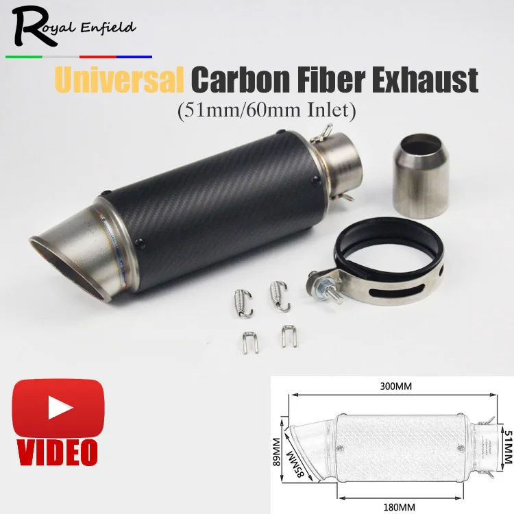 

51mm 60mm Laser marking Universal Motorcycle Exhaust Muffler Fit Most Motorbike for YAMAHA R25 R30 for Kawasaki Z750 Z800