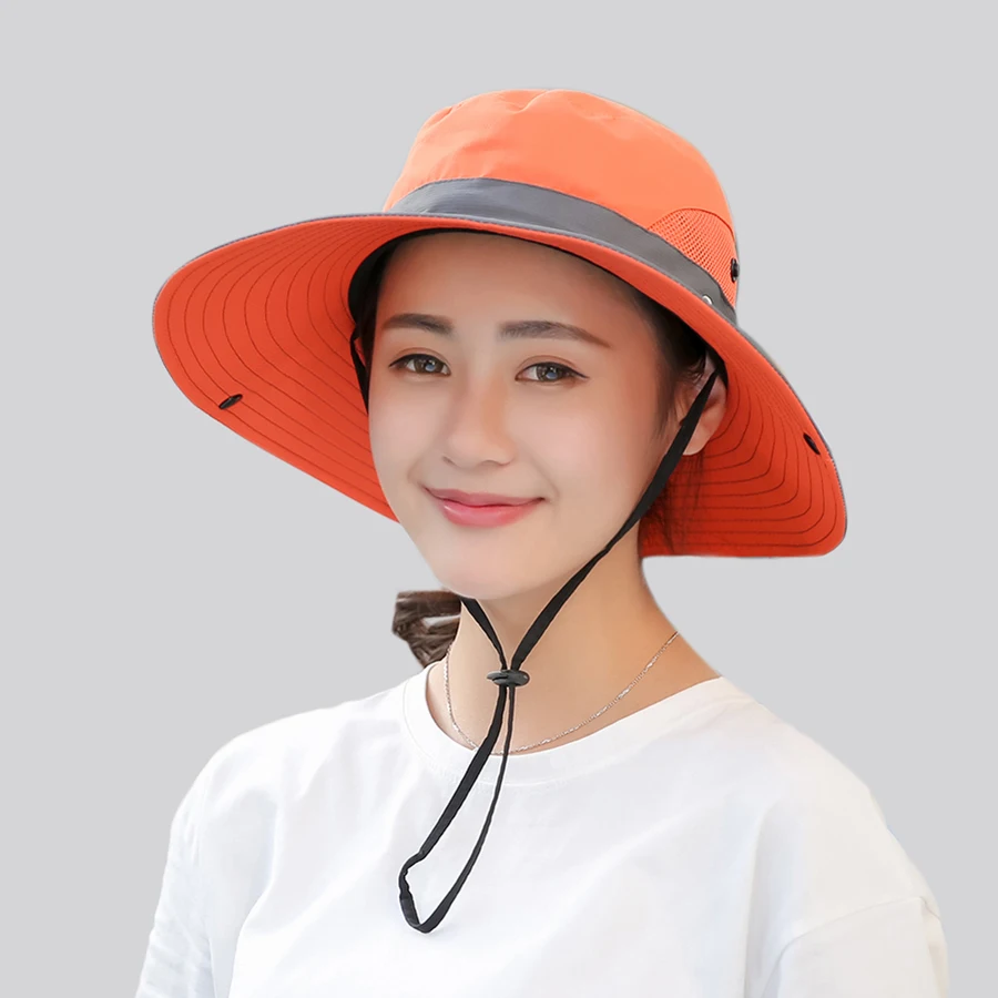 Summer Mesh Wide Brim Sun Hats for Women Breathable Sunhat Outdoor UV Protection Top Men Bucket Hats Sport Fishing Unisex WH609