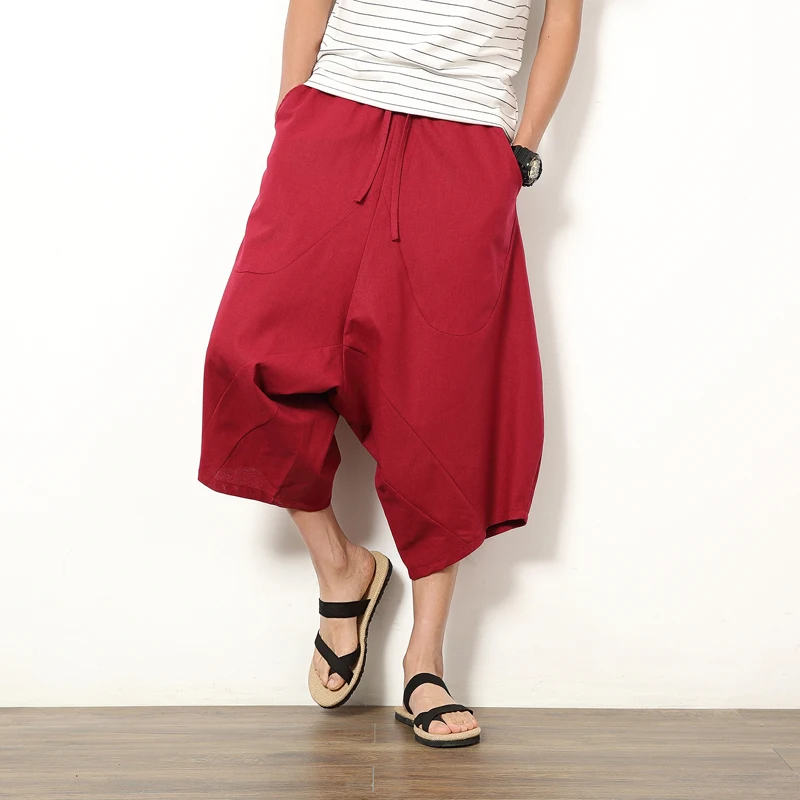 Long Linen Punk Summer Men Shorts Lovers Hip Hop Harem Baggy Split Shorts Men Streetwear Cropped Ropa Hombre Gay Short Men 5XL