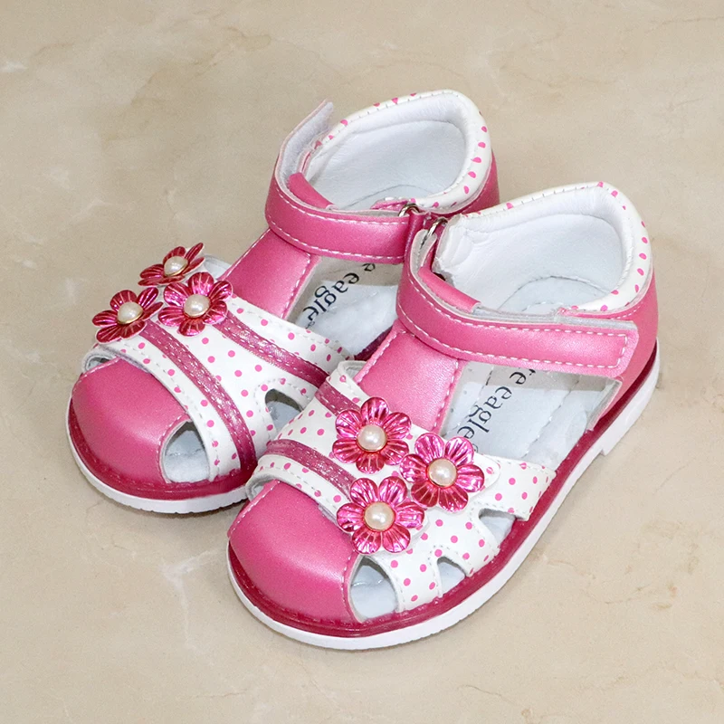 Sandálias de Couro do Plutônio da Criança Sapatos da Menina do Bebê Bonito Águia Verão Meninas Crianças Sapatos Fechados Toe Sandálias Ortopédicas Tamanho 21-26 Novo 2020 25 Mamãe e Bebê
