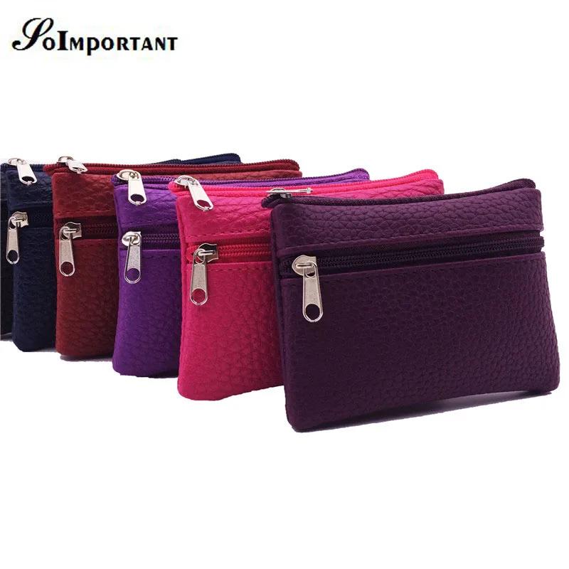 

SOIMPORTANT Small Leather Wallet Female Coin Purse Women Credit Card Holder Slim Wallets Double Zipper Magic Mini Wallet Clutch
