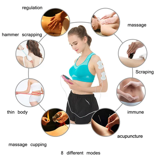 Dual Output 8 Electrodes Electric Tens Unit Body Therapy Massager 4
