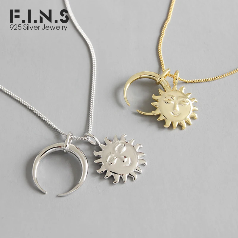 F.I.N.S 925 пробы Серебряное ожерелье с подвеской в виде Солнца и Луны, длинная цепочка с подвеской для женщин, корейское модное женское ожерелье