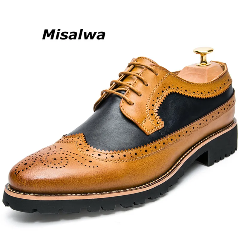 

Misalwa Spring Autumn Men's Fashion Bullock Dress Shoes Split Leather Male Brown British Style Oxfords Wedding Party Flat Shoes
