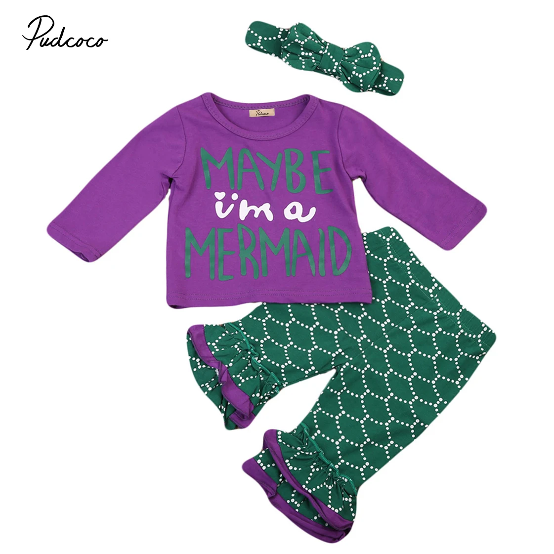 

0-24M Toddler Infant Newborn Kids Baby Girl Outfits Mermaid T-Shirt Tops Long Pants Headband Clothes 3Pcs Set Casual Clothes