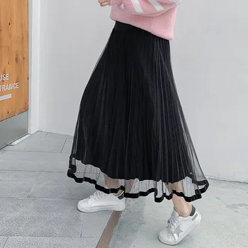 

2019 pregnant women pleated skirt was thin and versatile stomach lift adjustable fairy mesh skirt half body pregnancy skirt