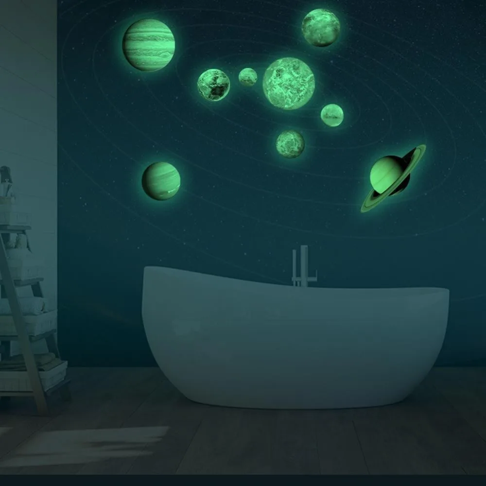 

9pcs Waterproof nine Planets Stars Wall Stickers Kids Glow in the Dark Decorative Decals glowing stickers