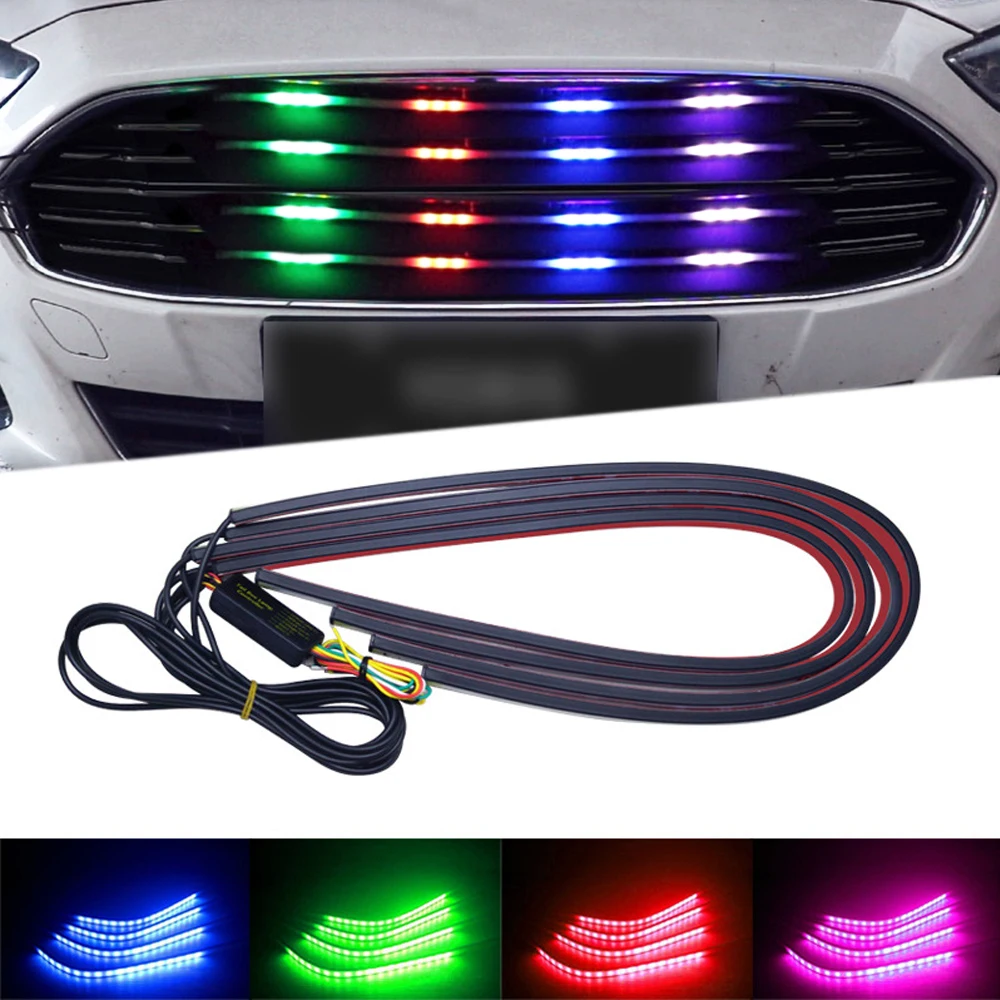 Car LED Strobe 4x 60cm RGB Colour Net Light Dash Flashing Bulbs
