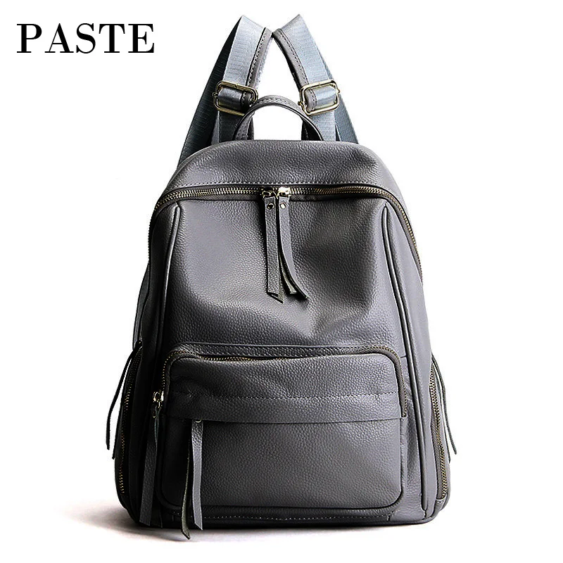 2018 Solid Color Korean Large Women Backpack Daily Genuine Leather Bagpack Female School Bag for