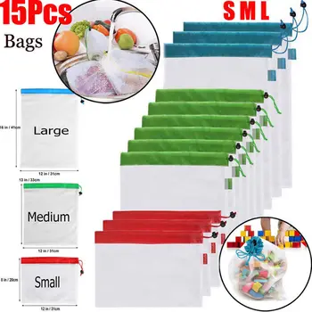 

12pcs/15pcs Reusable Mesh Produce Bags Washable Eco Friendly Bags for Grocery Shopping Storage Toys Fruit Vegetable Storage Bag