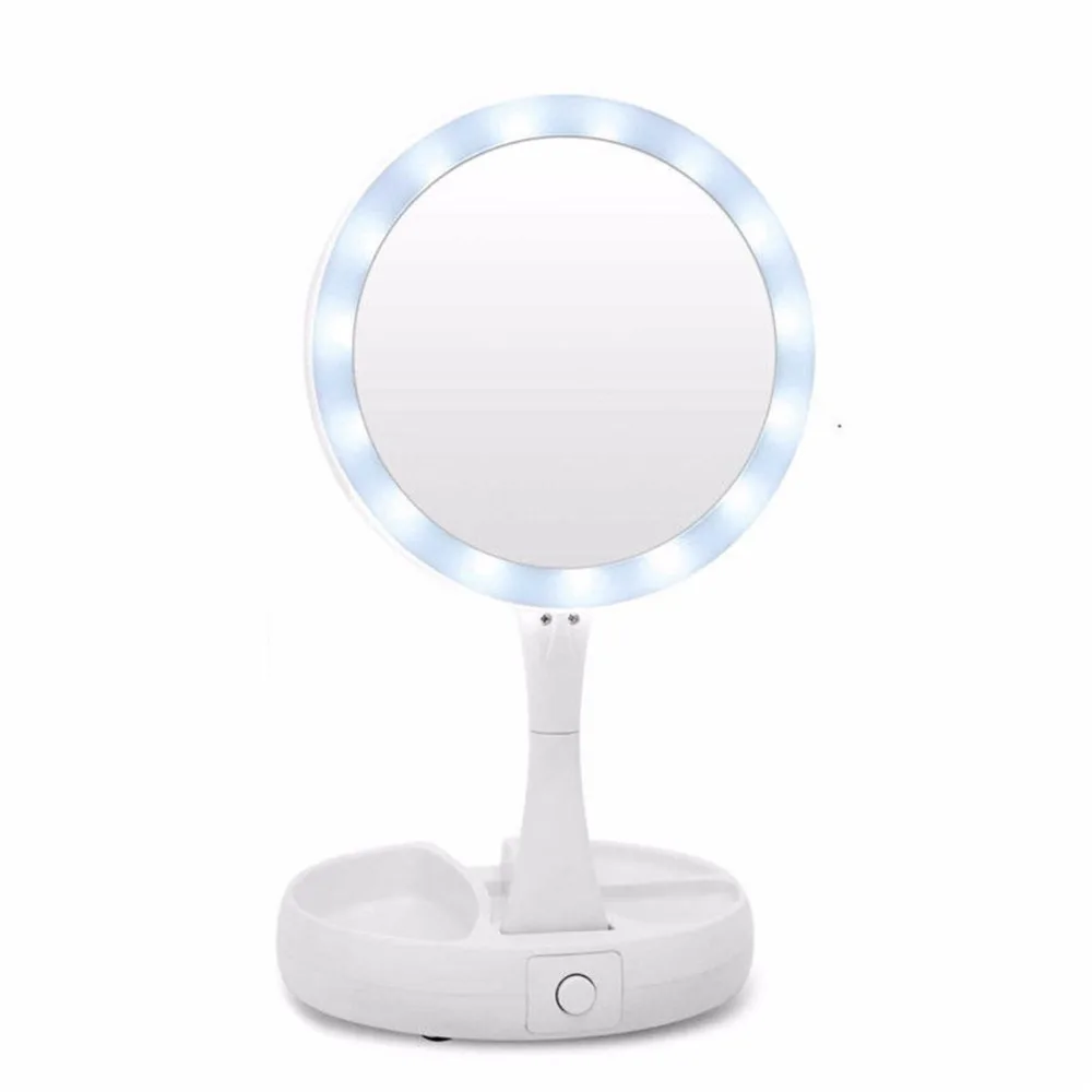 

Profession LED Makeup Mirror Double-sided Rotation Folding Lighted Vanity Mirror Screen Portable Tabletop Lamp