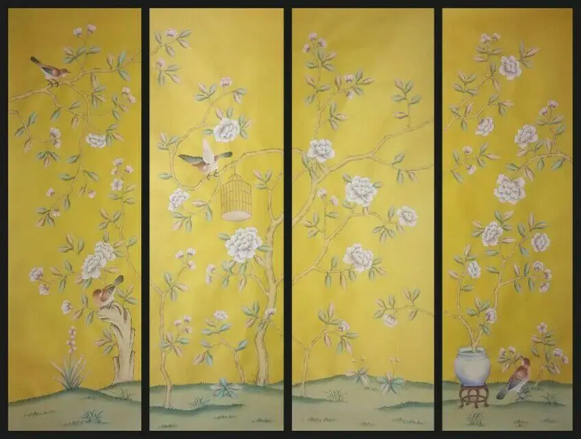 

Customized Classic elegant unique Hand-painted silk wallpaper painting painting flower with birds many arts/background optional