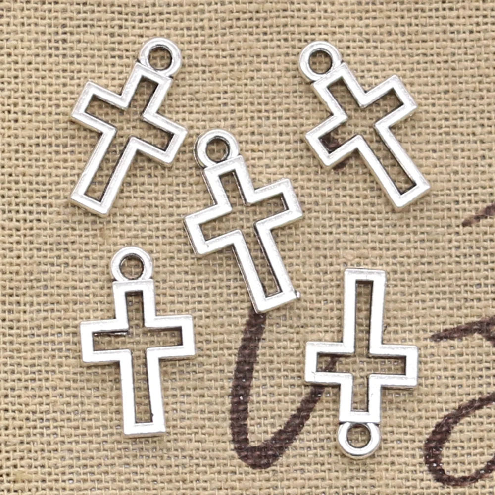 

50pcs Charms hollow lovely cross 17x10mm Antique Silver Pendants DIY Necklace Crafts Making Findings Handmade Tibetan Jewelry