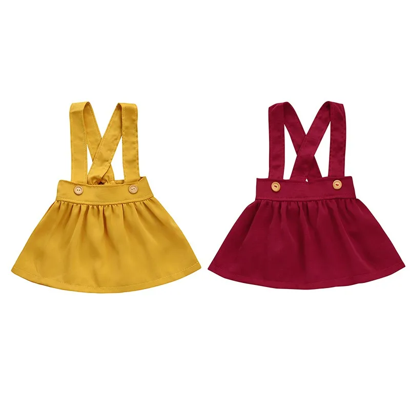 New Baby Girls Solid Soft Cotton Draped Button Strap Skirts New High Quality Kids Children