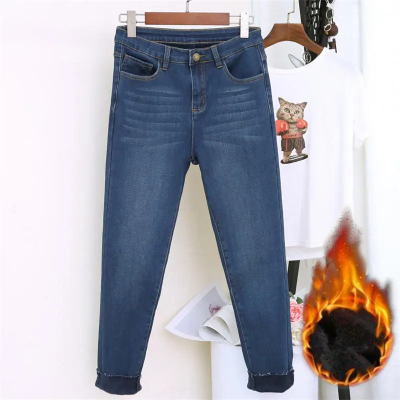 

Plus Velvet Warm Jeans Women Denim Pencil Pants Autumn Winter High Waist Boyfriend Jeans Femme Stretch Slim Ladies Jeans Q1640