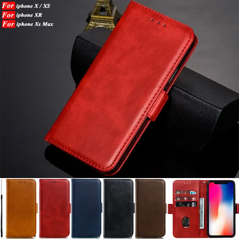 

Luxury Vintage Leather Case For iphone X XS Flip Book Wallet Card slot Phone Cover For iphone XR Cover Coque iphone Xs Max Case