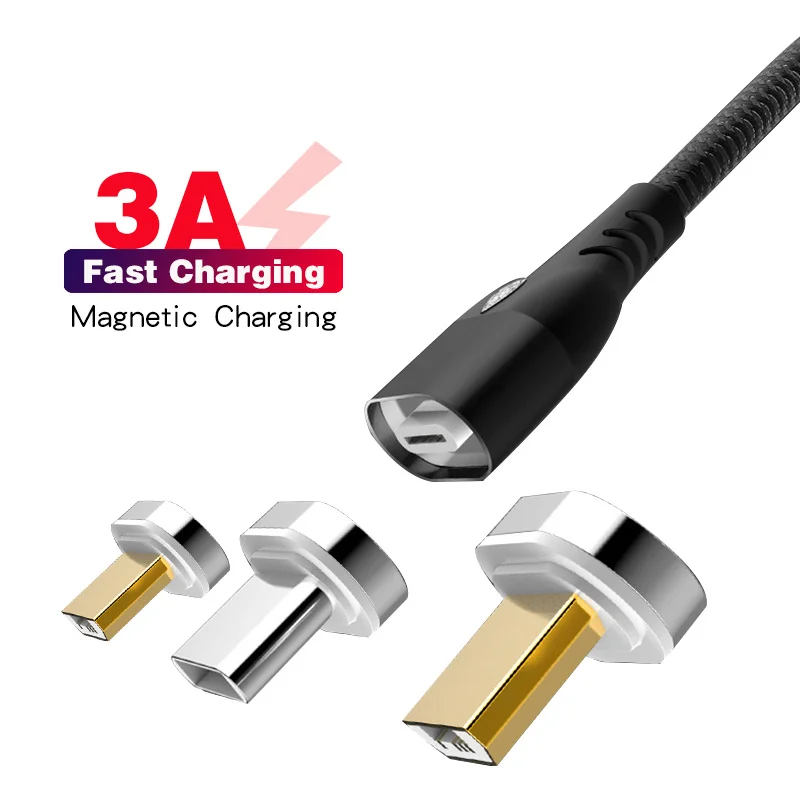 

Magnetic USB Fast Charger Cable for IPhone Huawei 3A Fast Lighting Charging Cable Micro USB Type C Magnet Charger Phone Cable