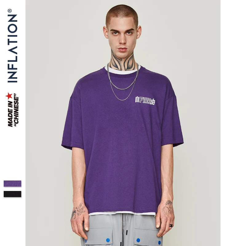 INFLATION Printing Oversize T-shirt Men 2019 Summer Tshirt High Street Loose Style Hip Hop Tshirt Streetwear Men Clothing 9198S
