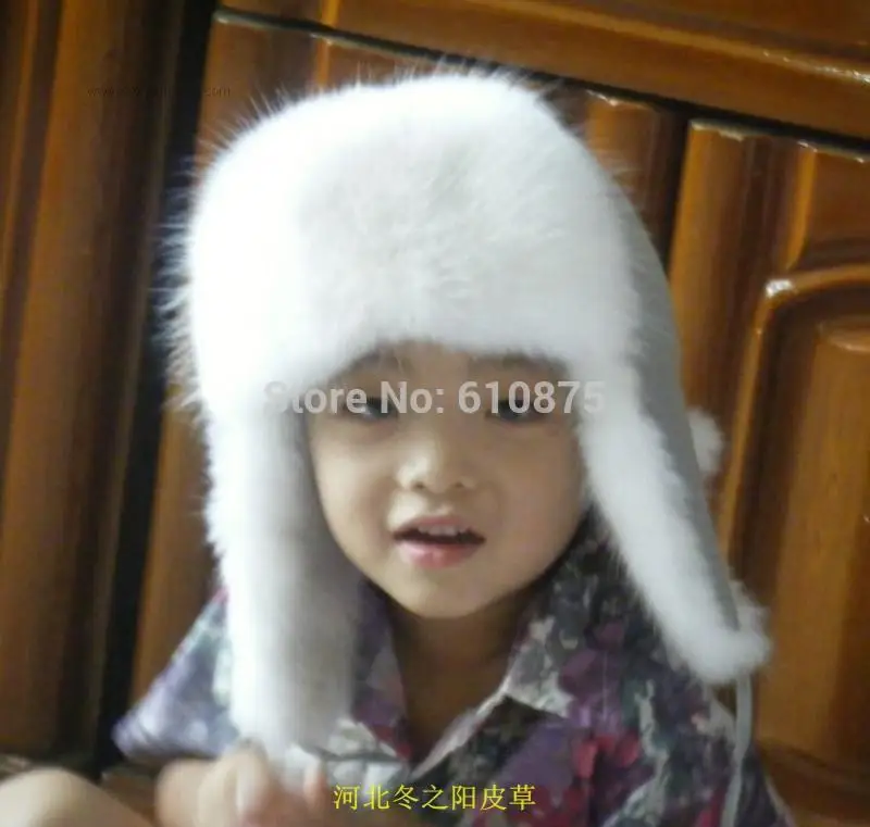

D50 Wholesale Autumn Winter Children White Plus Size Thicken Fox Fur Bombers Hats Boys Girls Warm Ear Protection Mink Fur Hats