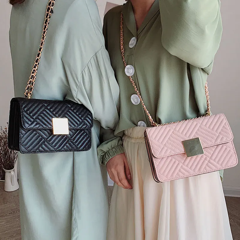 

High Quality Shoulder Bag Simple Crossbody Handbag 2019 Ladies Chain Bags With Lingge designer High-grade leather messenger bag