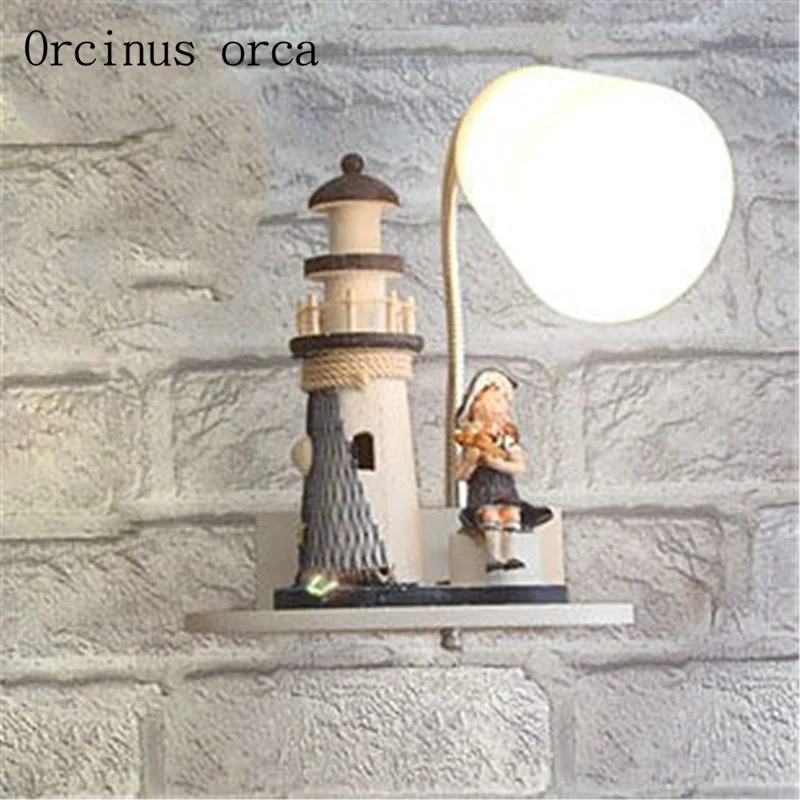 

Mediterranean cartoon lighthouse wall lamp children's room boy bedroom modern simple creative and lovely wall lamp free shipping