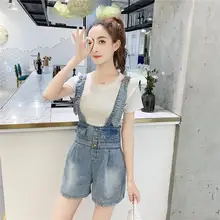Летние внешние кнопки короткие джинсовые комбинезоны джинсы для женщин свободные широкие джинсы Высокая талия шорты в стиле «бойфренд» джинсовые комбинезоны женские