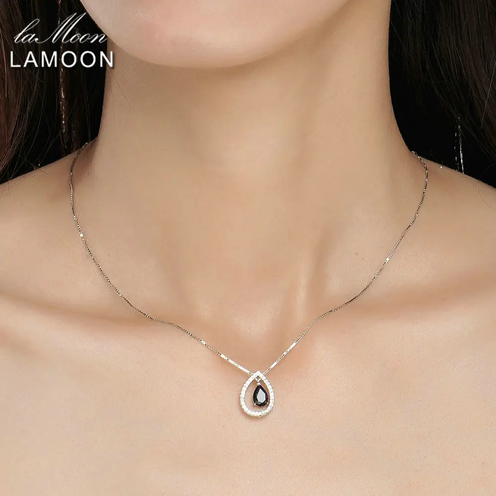 LAMOON 5X7mm Teardrop 100% Real Blue Sapphire 925 Sterling Silver Chain Pendant Necklace Jewelry S925 LMNI059 - Image 2