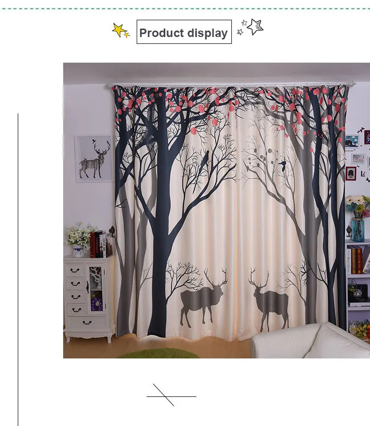 

3D Window Curtains Luxury Blackout For Living Room kids Bedroom Drapes cortinas Rideaux Customized size deer Cushions cove