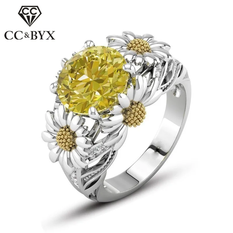 

CC Sunflower Rings For Women Ladies Jewelry Bridal Wedding Jewelen Engagement Round Stone Cubic Zirconia Ring Accessories CC2012
