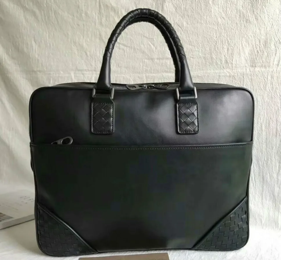 

Chancelove Luxury Brand Woven Business Handbags For Men Black Handmade Top-level Cowhide Formal Briefcase Bags Compartment 2018