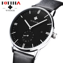 FOTINA Top Brand WWOOR Бизнес Смотреть Мужчины Ультра Тонкие Швейцарские Часы Натуральная Кожа Кварцевые Часы Мужские Наручные Часы Relogio мужской