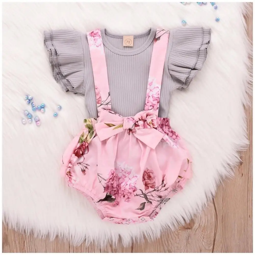 

Sister Matching Floral Clothes Flare Sleeve Romper Casual Top Ruffle Shorts Lace Dress