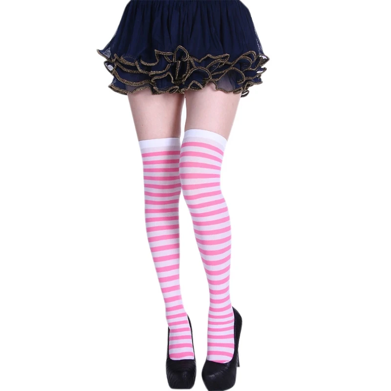 1 Pair Womens Long Striped Socks Contrast Color Thigh High Stockings Cosplay Halloween Socks Women Personality Long Socks - Цвет: A
