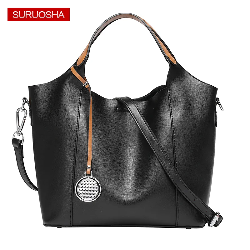 

SURUOSHA Leather Bag Women Ladies Handbag Pendant Shoulder Bag Big Luxury Band Designer Handbag Office Women Loved Fashion Bags