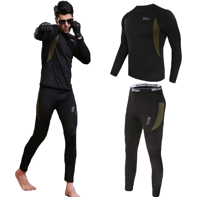 

Quick-dry Mens Running T-shirt Fleece Tactical Hiking Hunting T-shirt Pants Sports Suit Breathable Hunting Softshell Clothes